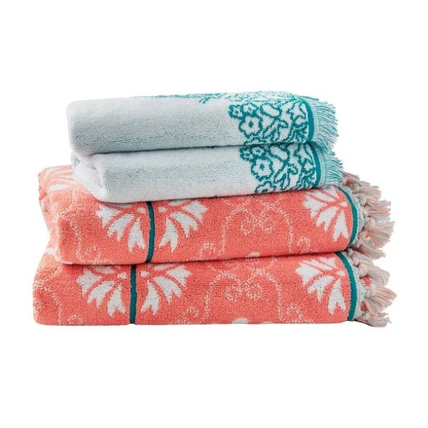 4 Piece Cotton Bath Towel Set, Coral Bell Orange