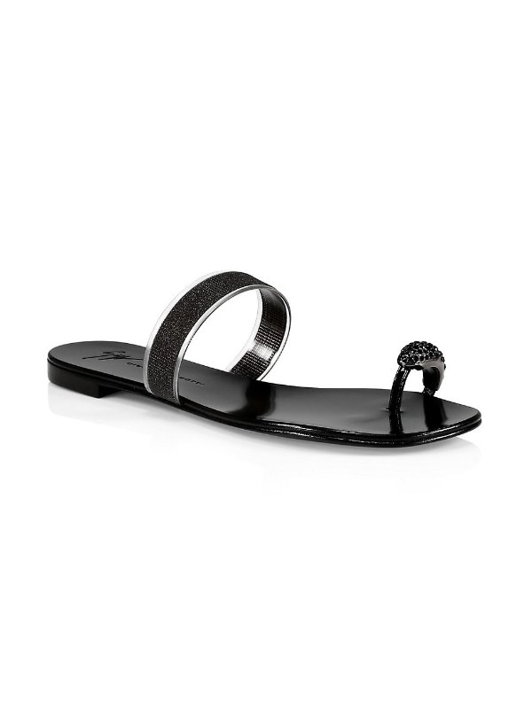 Ring Swarovski Crystal Leather & PVC Toe-Loop Sandals