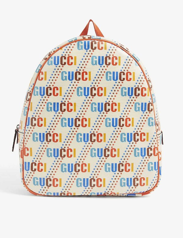 Logo-print adjustable-strap woven backpack