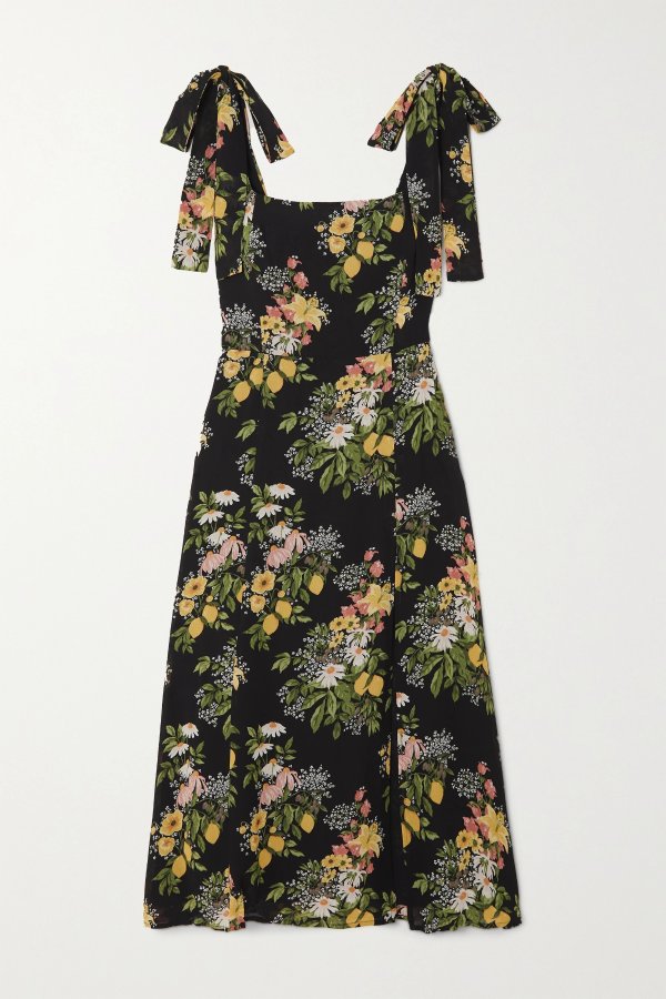 + NET SUSTAIN Twilight shirred floral-print crepe midi dress