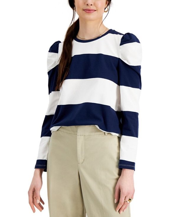 Striped Puff-Sleeve Top, Created for Macy's