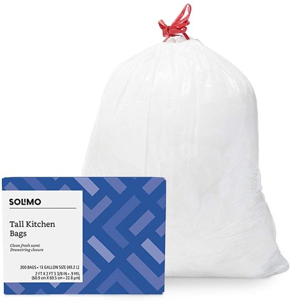 Tall Kitchen Drawstring Trash Bags, Clean Fresh Scent, 13 Gallon, 200 Count