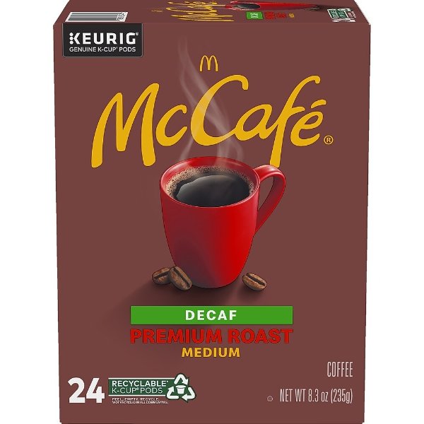 McCafe Premium Roast Decaf Coffee, Keurig K-Cup Pods, Medium Roast, 24/Box 