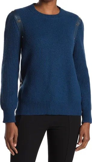 Studded Leather Trim Cashmere Blend Sweater