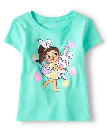 Baby And Toddler Girls Short Sleeve Easter Girl Graphic Tee | The Children's Place - MELLOW AQUA