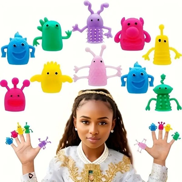 Imaginative Play Monster Finger Puppets – 5/10 Pack Stretchy Rubber Toys for Kids, Educational & Fun, Ideal for Parties and Christmas Gifts