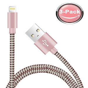 Ambet KKA91601 iPhone Lightning Cable to USB Cable Cord, Sync Apple iOS iPhone Charging Charger Cable for iPhone 7/SE/6s/6/5/5c/5s/Plus, iPad, iPod, 1.5 m, Rose Gold, 3 Piece