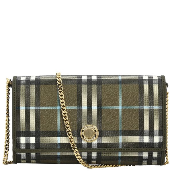 Olive Green Hannah Check Wallet With Chain