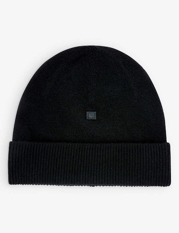 Kana logo-patch wool beanie hat