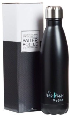 He Restores in Black Stainless Steel Water Bottle