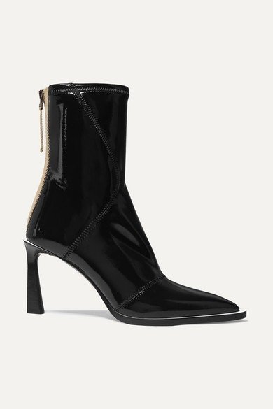 Two-tone glossed-neoprene ankle boots