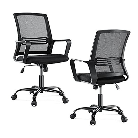 JHK Small Desk Computer Wheels Ergonomic Office Lumbar Support Mid Back Task Chair with Armrests Black