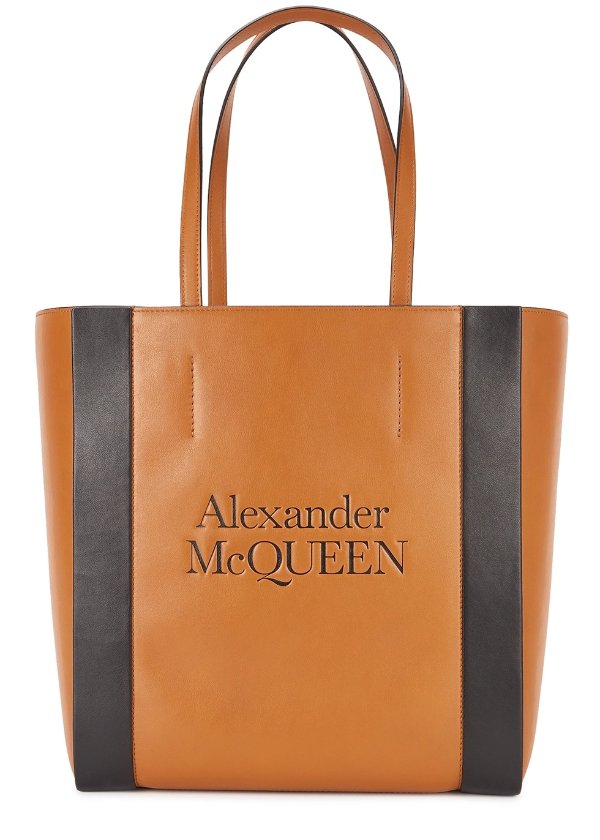 Signature brown logo leather tote