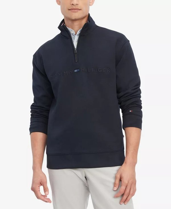 Men's Mock-Neck Quarter-Zip Interlock Fleece Pullover
