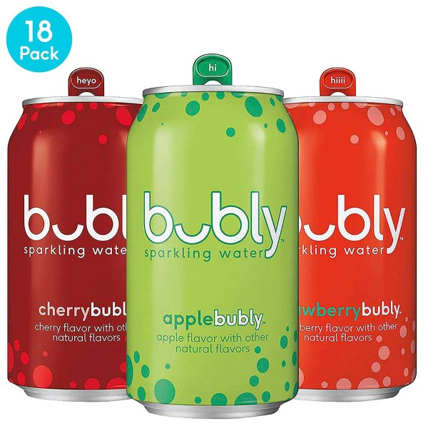 Sparkling Water 3 Flavor Variety Pack, Apple/Cherry/Strawberry, 12oz Can, 18 Count