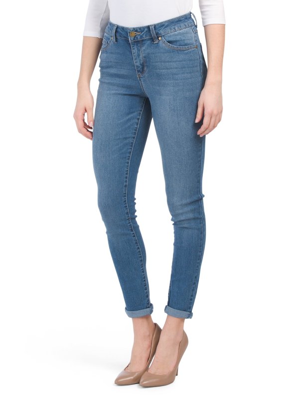High Waist Recycle Baby Roll Cuff Skinny Jeans