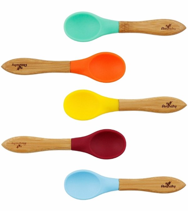 Bamboo Baby Training Spoons, 5 Pack - Multi