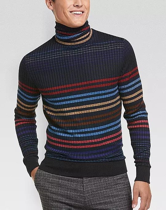 Slim Fit Turtleneck Sweater, Blue Multi Stripe