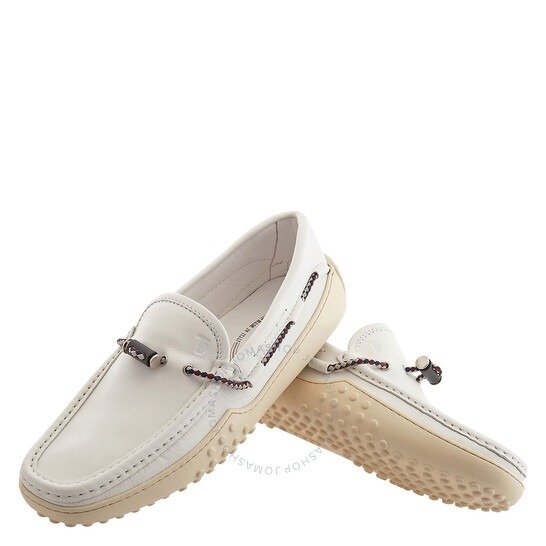 Tods Men's White Leather Gommino Loafers