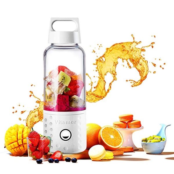Portable Blender, TOPQSC Smoothie Blender USB Juicer Cup, 17oz Fruit Mixing Machine with 4000mAh Rechargeable Batteries, Detachable Cup, Gifts For Women, Perfect Blender for Personal Use-White