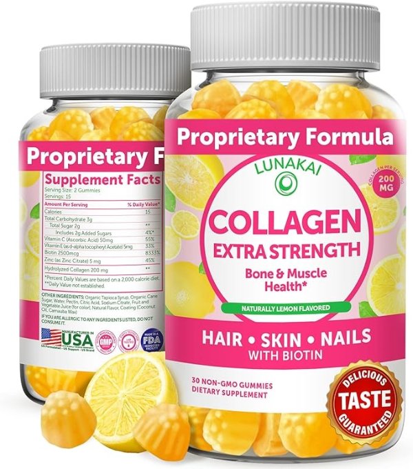 Collagen Gummies for Women and Men with Biotin Zinc Vitamin C and E - Anti Aging, Hair Growth, Skin Care Collagen Supplements - Non-GMO, Gluten Free - 30 Collagen Gummy Vitamins - 15 Days Supply