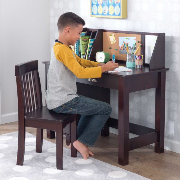 Wooden Children's Study Desk with Chair, Espresso, For Ages 5+