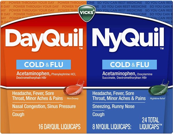 DayQuil & NyQuil LiquiCaps, Cough, Cold & Flu Relief, Sore Throat, Fever, & Congestion Relief, Day & Night Relief, 24 LiquiCaps (16 DayQuil, 8 NyQuil)