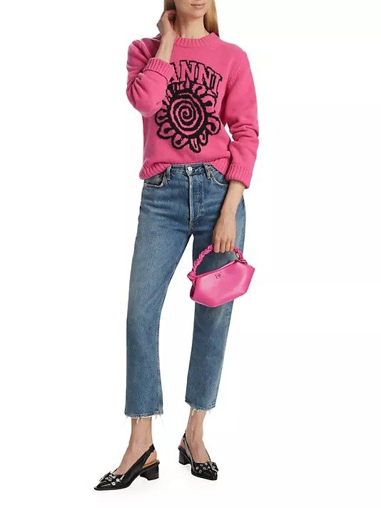 Wool-Blend Flower Sweater