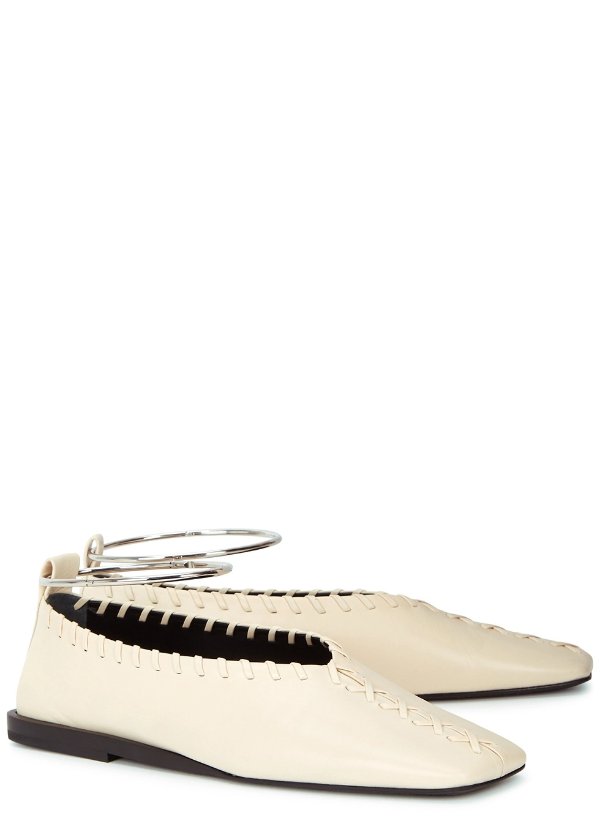 Cream whipstitched leather flats