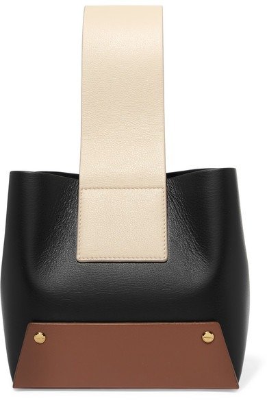 Tab small color-block textured-leather tote