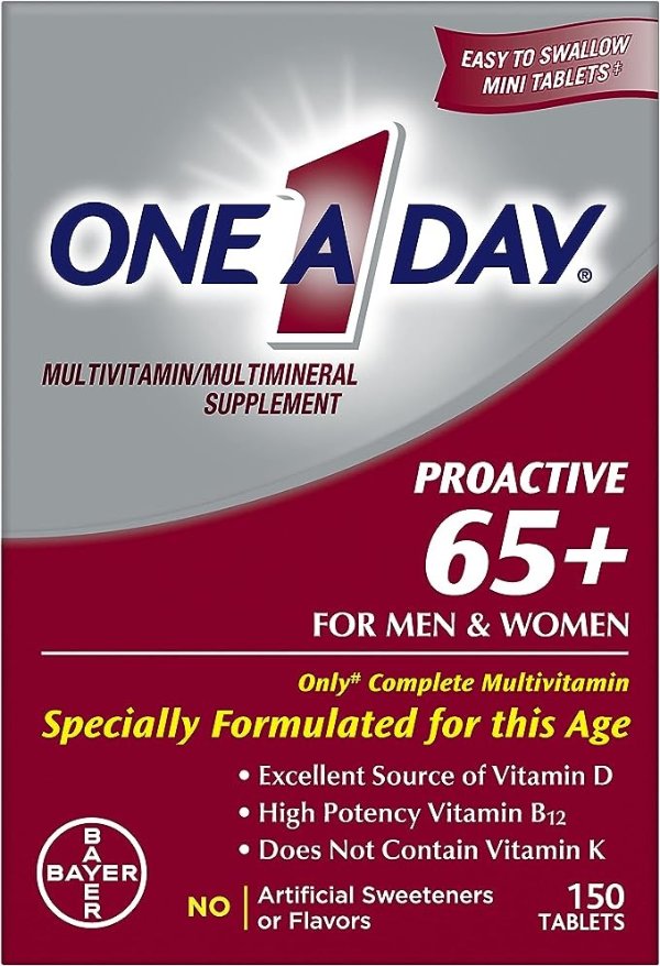 Proactive 65+ 男士和女士多种维生素 补充维生素 A、维生素 C、维生素 D 和锌、钙、叶酸等 片剂 150 片