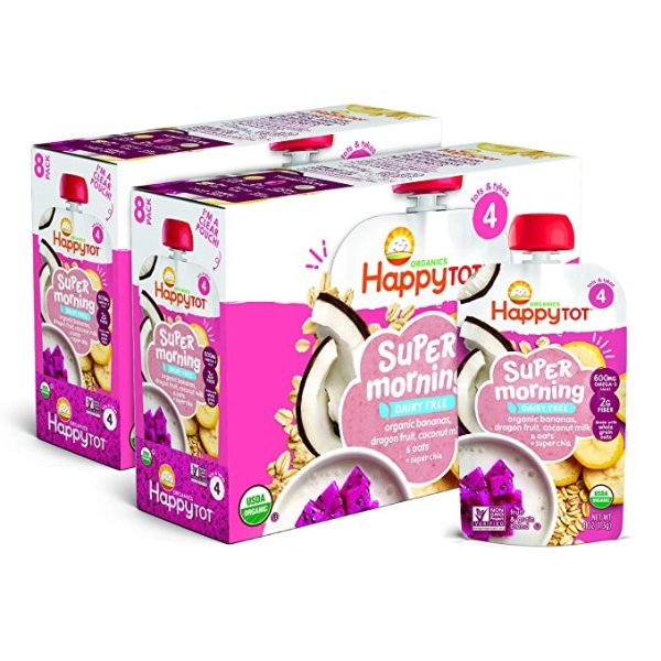 Tot Organics Super Morning Stage 4 Dairy Free, Bananas, Dragon Fruit, Coconut Milk & Oats + Super Chia, 4 Ounce Pouch (Pack of 16)