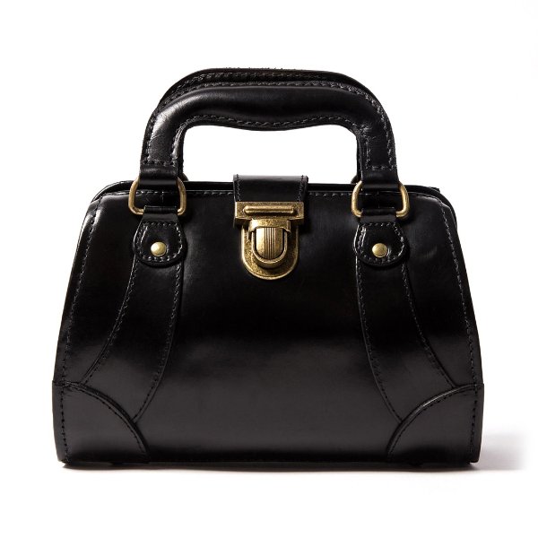 Small Leather Gladstone Bag, Jaqueline Mini Black by Beara Beara