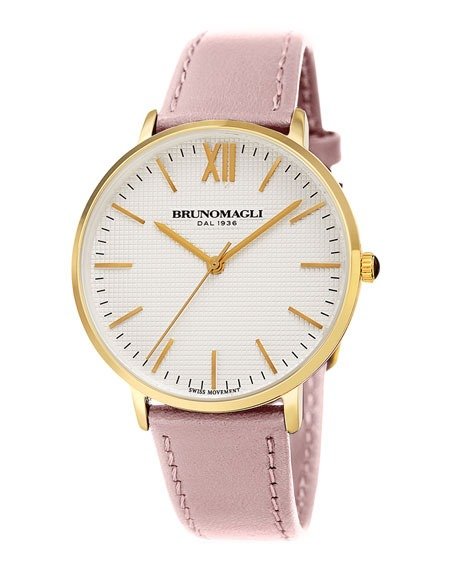 36mm Roma Classic Leather Watch Pink/Gold