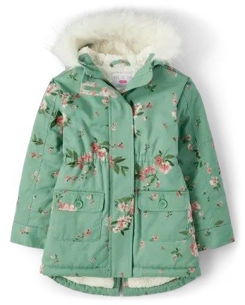 Girls Long Sleeve Floral Parka Jacket | The Children's Place - SWEET PEAR