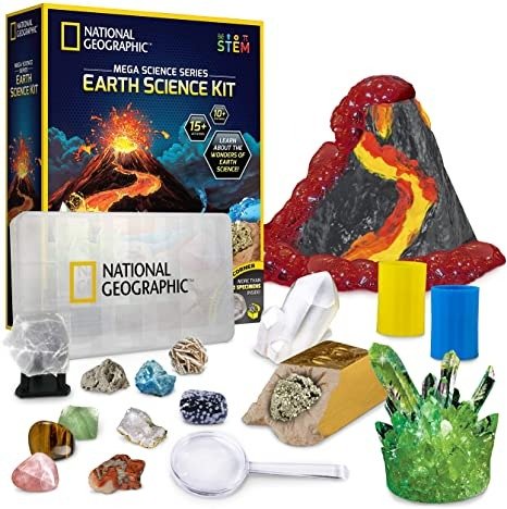 GEOGRAPHIC Earth Science Kit - Over 15 Science Experiments & STEM Activities for Kids, Includes Crystal Growing Kit, Volcano Science Kit