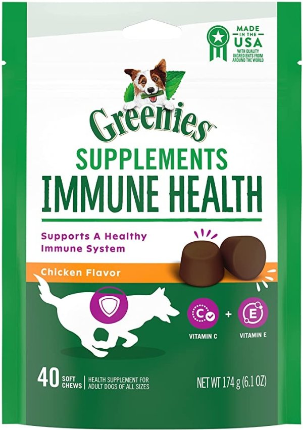 Immune Health Dog Supplements with an Antioxidant Blend of Vitamin C and E, 40-Count Chicken-Flavor Soft Chews for Adult Dogs
