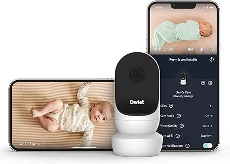 Cam 2 - Video Baby Monitor with Camera and Audio - Stream 1080p HD Video with Night Vision, 4X Zoom, Wide Angle View, and Sound, Motion and Cry Notifications - White