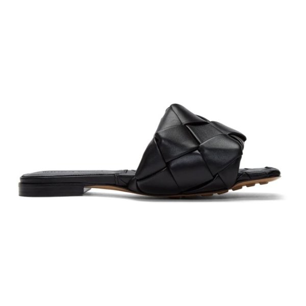 Bottega Veneta - Black Intrecciato Lido Flat Sandals