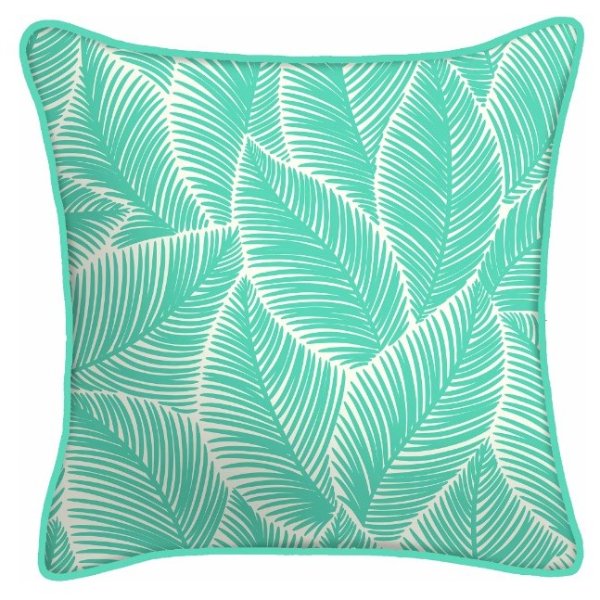 Mainstays Outdoor Throw Pillow, 16", Turquoise Palm Leaves