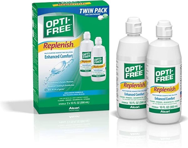 Replenish Multi-Purpose Disinfecting Solution with Lens Case, Twin Pack, 10-Fluid Ounces Each