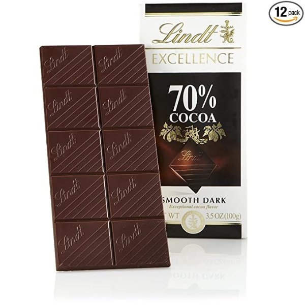 Excellence Bar, 70% Cocoa Smooth Dark Chocolate, Gluten Free, Great for Holiday Gifting, 3.5 Ounce (Pack of 12)