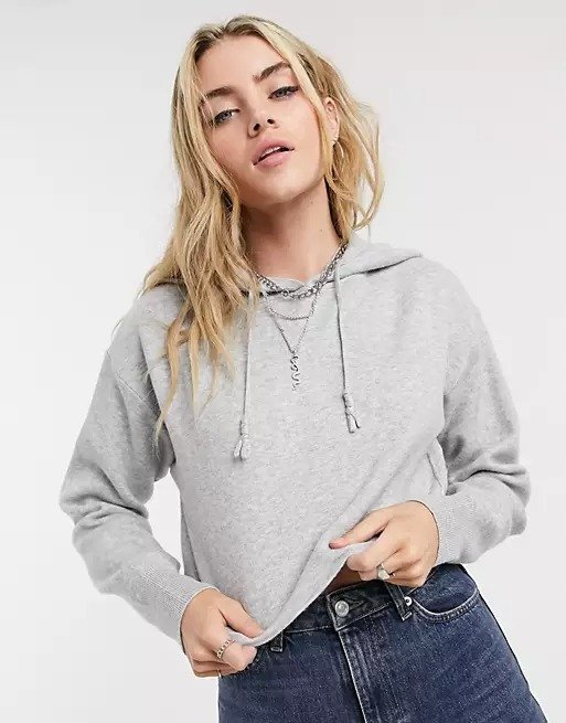 knitted hoodie in gray matching set