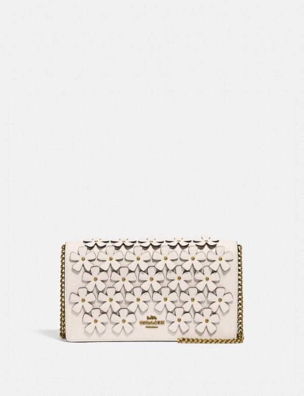 Callie Foldover Chain Clutch With Floral Applique