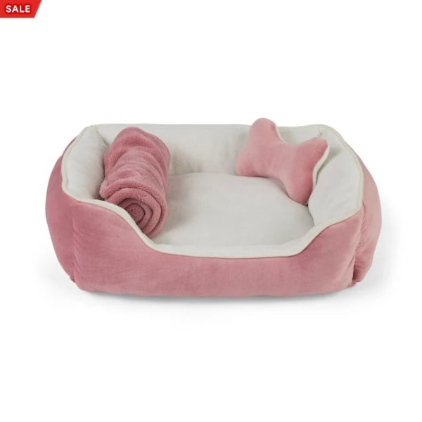 粉色带枕头小毯子狗床
