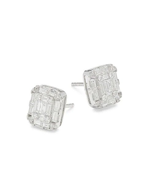14K White Gold & 1.57 TCW Diamond Stud Earrings