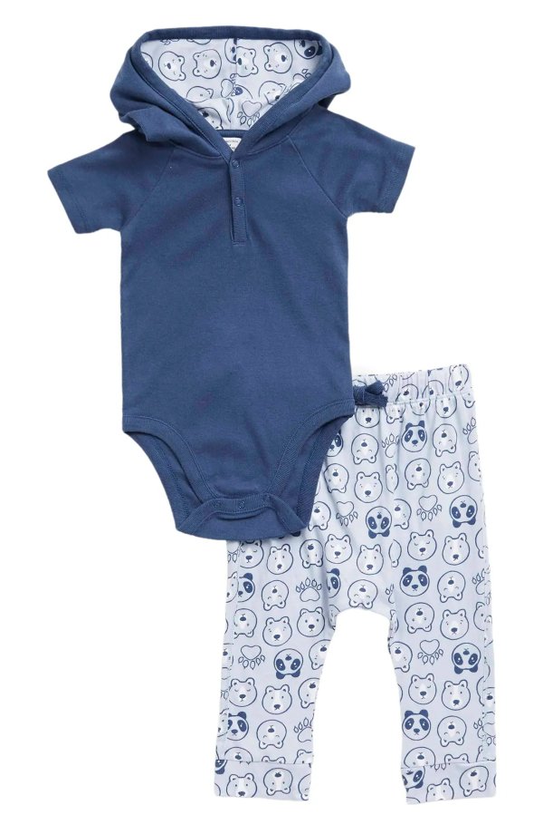 Kids' Nordstrom Colorblock Hooded Bodysuit & Print Jogger Pants Set