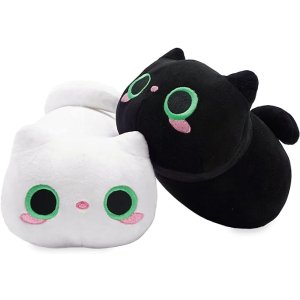 Plush Toys Set, 2Pcs Stuffed Animals with Black Cat and White Cat, Creative Decoration Cuddly Plush Pillows 8.5
