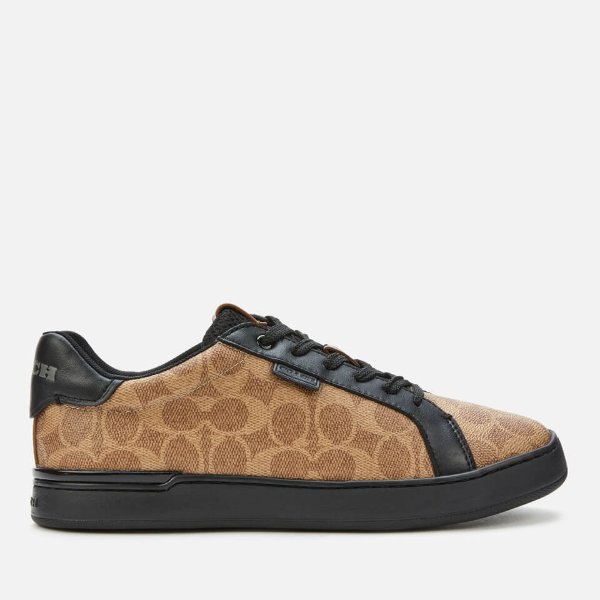 Men's Signature Tennis Cup Sole Trainers - Khaki/Black