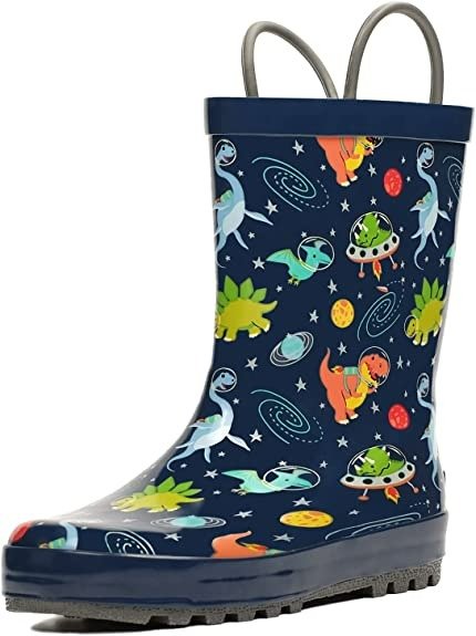 Toddler Rain Boots, Kids Rain Boots Waterproof Rubber Boots for Girls and Boys with Fun Patterns and Easy-On Handles